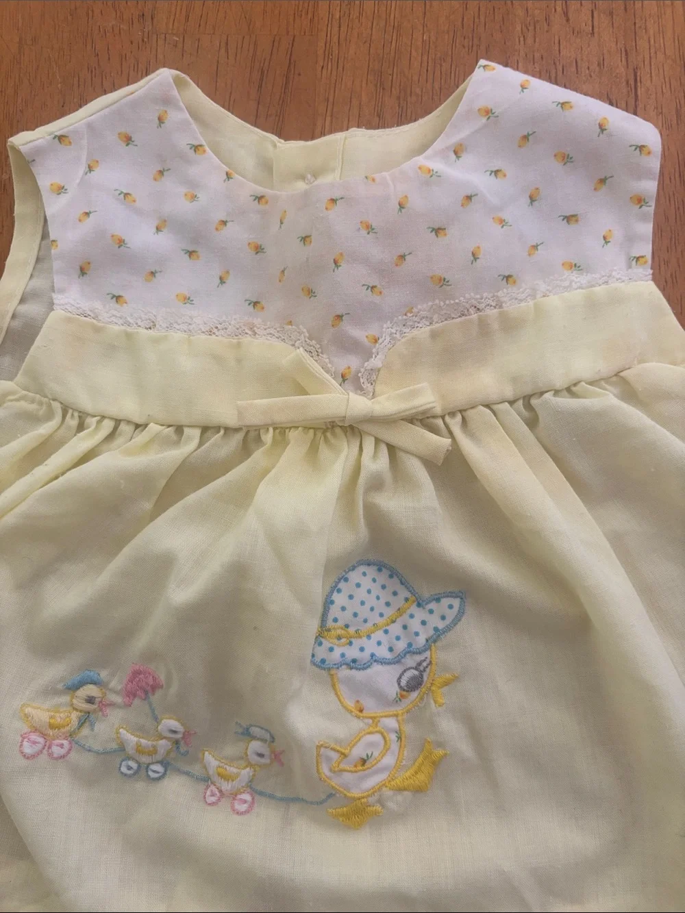 Vintage Yellow Duckling Baby Dress & Bloomers Set - 12months